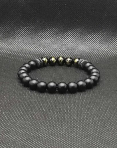 Pulseira de pedra natural negra e Jade dourada
