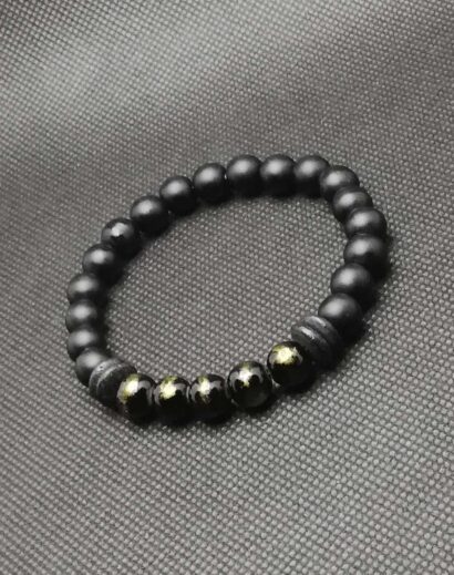 Pulseira de pedra natural negra e Jade dourada