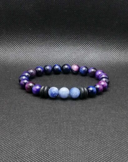 Pulseira de pedra Rodusita (Olho de Tigre Azul) e Aventurina azul mate