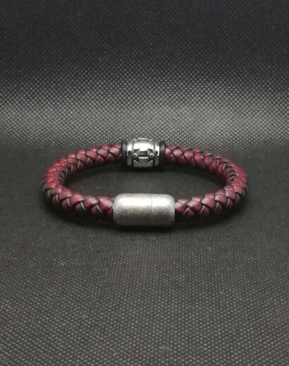 Pulseira de Couro trançado com Cruz templária em conta de Aço inoxidável