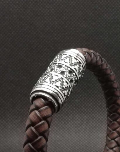 Pulseira de Couro castanho trançado com fecho Viking de Aço inoxidável