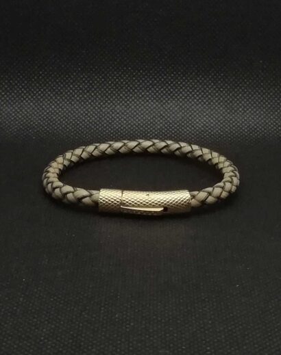 Pulseira de Couro cinza trançado com fecho de Aço inoxidável