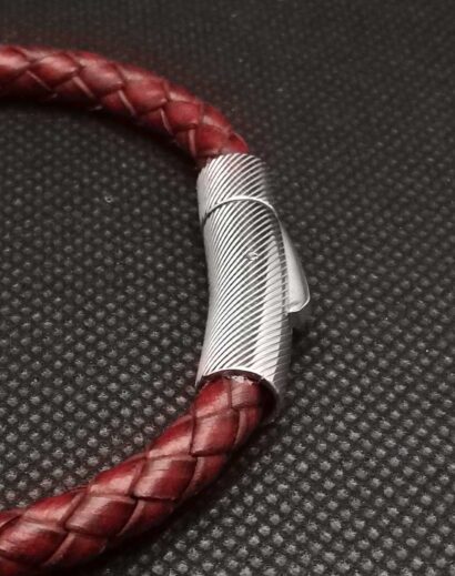 Pulseira de Couro marron trançado com fecho de Aço inoxidável