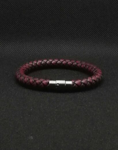 Pulseira de Couro marron trançado com fecho magnético cinza
