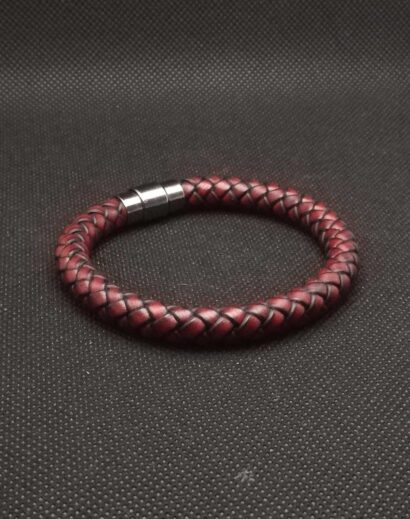 Pulseira de Couro marron trançado com fecho magnético cinza