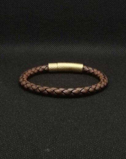 Pulseira de Couro castanho claro trançado com fecho de Aço inoxidável