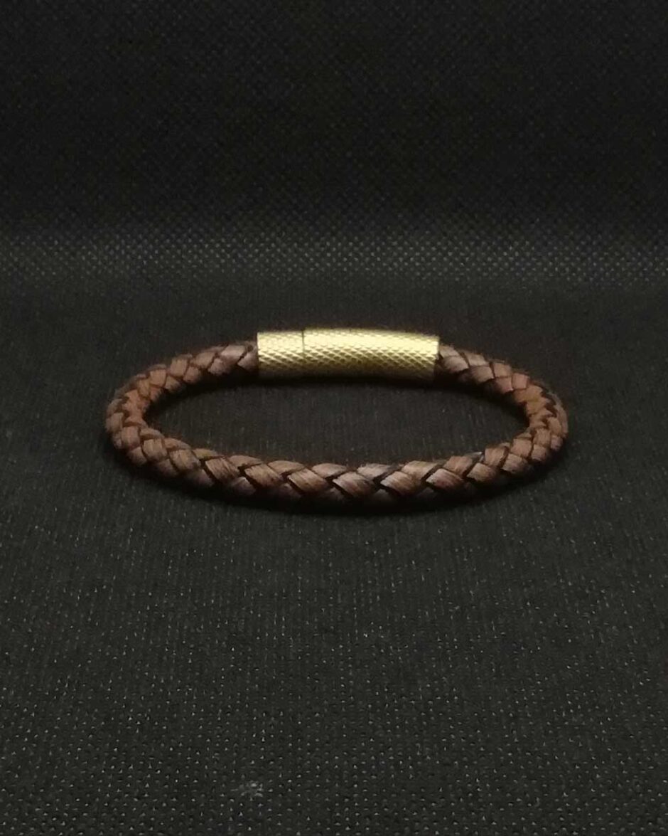Pulseira de Couro castanho claro trançado com fecho de Aço inoxidável