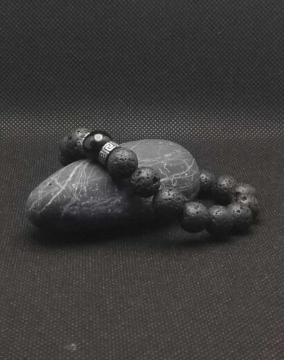 BEA-015-02 Pulseira de pedra de Lava Vulcânica e Obsidiana