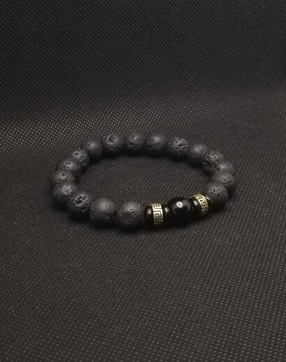Pulseira de pedra de Lava Vulcânica e Obsidiana