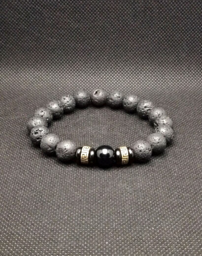 Pulseira de pedra de Lava Vulcânica e Obsidiana