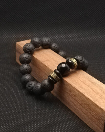 Pulseira de pedra de Lava Vulcânica e Obsidiana