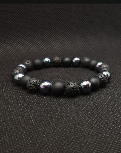 Pulseira de pedra de Lava Vulcânica, Hematite e contas de Concha