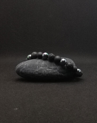 Pulseira de pedra de Lava Vulcânica, Hematite e contas de Concha