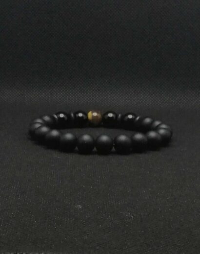 Pulseira de pedra negra mate, Obsidiana e Olho de Tigre