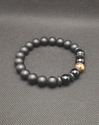 Pulseira de pedra negra mate, Obsidiana e Olho de Tigre