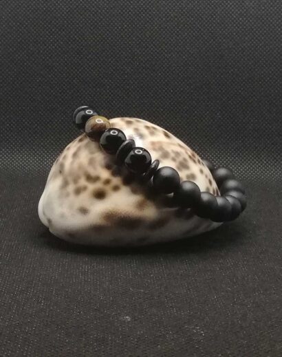 Pulseira de pedra negra mate, Obsidiana e Olho de Tigre